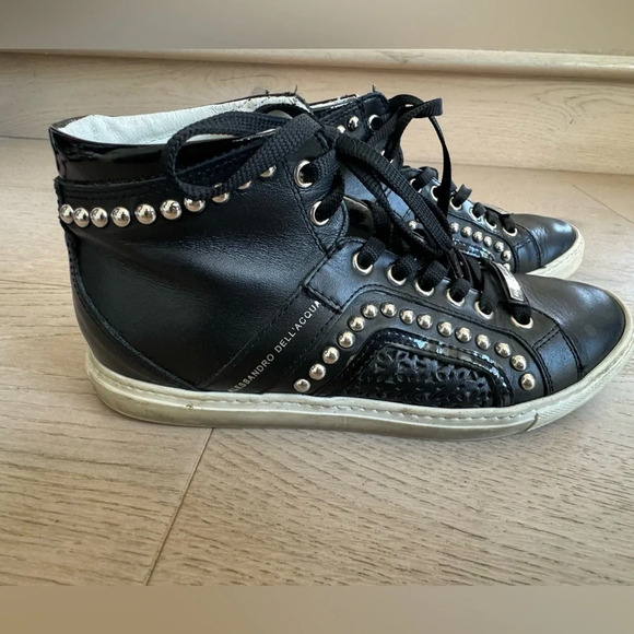 Alessandro Dell'Acqua black leather high top sneakers  size 37.5 - Picture 3 of 12